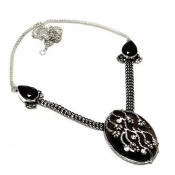 Ожерелье с полуночным обсидианом, черным ониксом и посеребренным камнем 925 пробы, 18 дюймов 18 чёрный