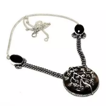 Ожерелье с полуночным обсидианом и черной шпинелью 925 пробы, посеребренное, 18 дюймов 18 чёрный