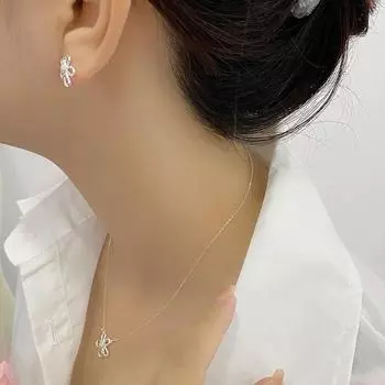 Ожерелье с полым цветком, милый маленький свежий цветок, серьги, комбинированный комплект, аксессуары для женщин