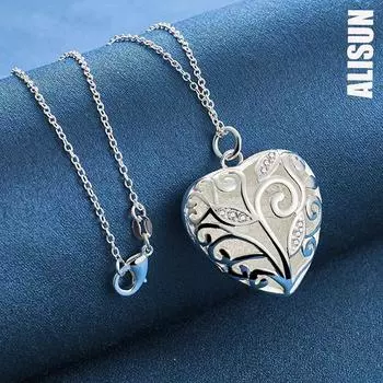 Ожерелье с полым кулоном в форме сердца из стерлингового серебра 925 пробы, модные свадебные украшения O-45CM