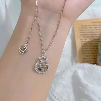 Ожерелье с полым счастливым мешочком, в китайском стиле, маленькое, свежее, милое, с милым темпераментом, цепочка на ключицу