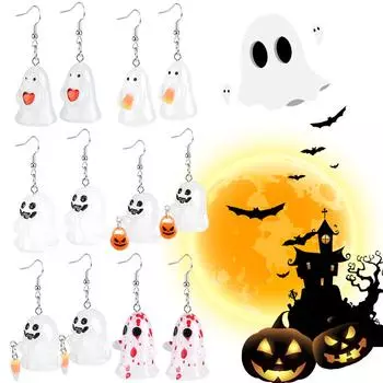 Ожерелье с привидением в виде ночного светильника на Хэллоуин, светящиеся серьги-призраки для женщин и девочек QDE Aearing