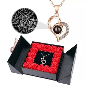 Ожерелье с проекцией 100 языков, кристаллом «Я люблю тебя», кулон в виде персикового сердца, роза, подарок на День святого Валентина