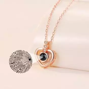 Ожерелье с проекцией памяти «Я люблю тебя» на 100 языках, двойное персиковое сердце, цепочка-воротник в форме сердца