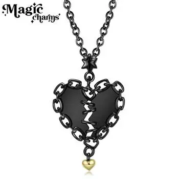 Ожерелье с прошитым сердечком, инкрустированный цирконием, черное золото, нишевый дизайн, подвеска из стерлингового серебра S925, цепочка на ключицы, цепочка для свитера