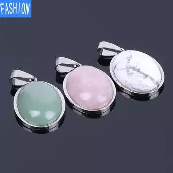 Ожерелье с простой подвеской из овального выпуклого натурального кристалла Amethyst