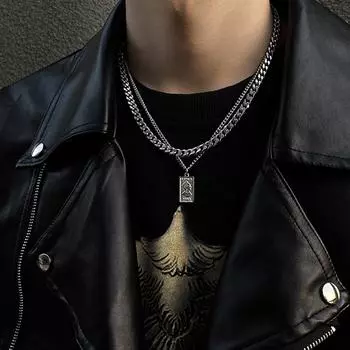 Ожерелье с прямоугольной подвеской регулируемой длины Стильное мужское серебряное ожерелье с прямоугольной подвеской и регулируемой цепочкой