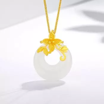 Ожерелье с пряжкой-цветком, женское, летнее, простое, с подвеской, нишевое, с цветочными ветвями, цепочка на ключицу из нефрита Хотан