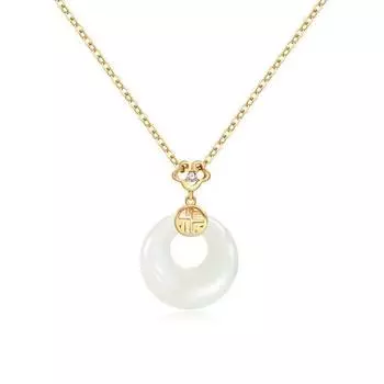 Ожерелье с пряжкой Fu Qi Ping An для женщин с легким роскошным нишевым дизайном, высококачественная имитация нефрита Хотан, простая цепочка на ключицу