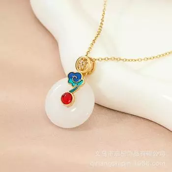 Ожерелье с пряжкой из нефрита Хотан, женское, в стиле ретро, этническое, дворец, универсальный, темперамент, благоприятное облако, ожерелье