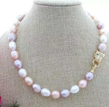 Ожерелье с разноцветным рисовым жемчугом из натурального пресноводного жемчуга диаметром 9–10 мм длиной 18 дюймов.