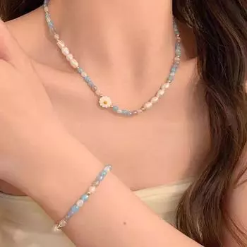 Ожерелье с разноцветными жемчужинами и хризантемами. Колье с красочным нишевым дизайном. 3