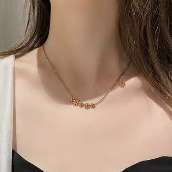 Ожерелье с ромашкой, женское ожерелье из нержавеющей стали с ключичной цепочкой и покрытием из розового золота и титановой стали