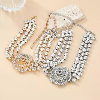 Ожерелье с розами и стразами для женщин, ювелирные изделия, аксессуары для вечеринок золотой