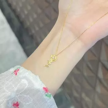 Ожерелье с розой, женская мода, цепочка на ключицу из нержавеющей стали с бриллиантами Mori, легкая, роскошная, темпераментная, с маленьким цветком и цирконием