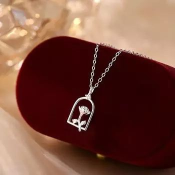 Ожерелье с розой, женское, французское, супер-феерическое, весенне-летнее, нежное, цветочное, на ключицу, темпераментная, прочная цепь из нержавеющей стали