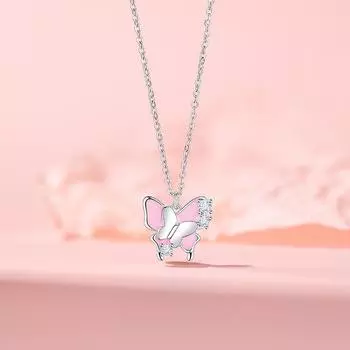 Ожерелье с розовой бабочкой Женское Темпераментное Женское Фея Порхающая Цепочка из нержавеющей стали на ключицу