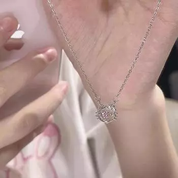 Ожерелье с розовым бриллиантом в виде кошки, женское, легкое, роскошное, нишевое, симпатичное, с головой кошки из циркония, цепочка на ключицу из нержавеющей стали