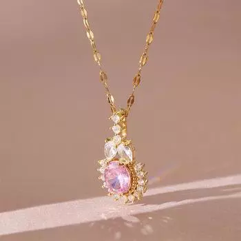 Ожерелье с розовым циркониевым кроликом, женская индивидуальность, тренд, универсальная инкрустированная циркониевая подвеска, цепочка