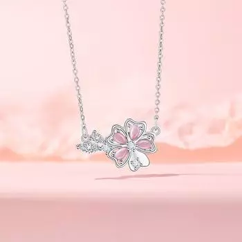Ожерелье с розовым цветком из циркония Женское Mori Sweet Commuter Цепочка на ключицу из нержавеющей стали