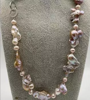 Ожерелье с розовым и фиолетовым жемчугом в стиле барокко, 23 дюйма