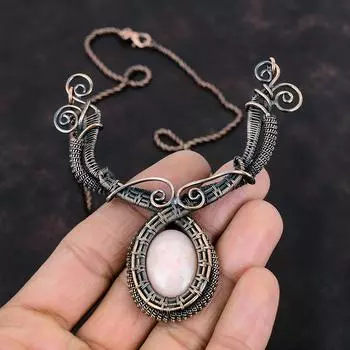 Ожерелье с розовым опалом Ожерелье из медной проволоки Медные украшения ручной работы Изысканное ожерелье Ожерелье из драгоценных камней Ювелирные изделия из проволочной обмотки Свадебные подарки