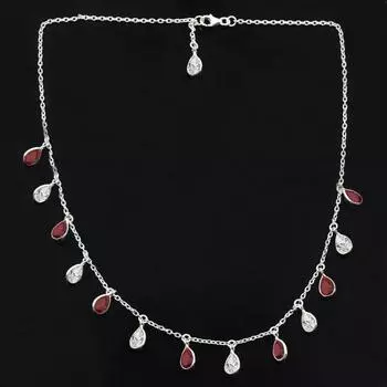 Ожерелье с рубином и CZ, твердое серебро 925 пробы, подарок на день рождения, украшения в стиле бохо, дизайнерское ожерелье, украшения ручной работы 18 inch