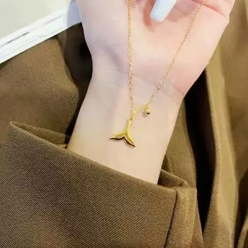 Ожерелье с рыбьим хвостом, женское, легкое, роскошное, золотистое, с цепочкой на ключицу, лето золотой