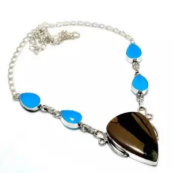 Ожерелье с септерианским камнем, синий халцедон, посеребренное 925 пробы, 18 дюймов 18 жёлтый