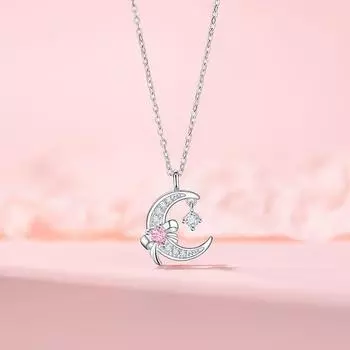 Ожерелье с сердцем и луной, женское, легкое, роскошное, нишевое, розовое, с бантом, из нержавеющей стали, с ключицей