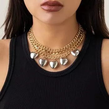 Ожерелье с сердцем любви, темпераментное платье, цепочка на ключицу с 3D зеркальным кулоном в виде сердца, женское платье, свитер, ожерелье, аксессуары, ювелирные изделия, подарок