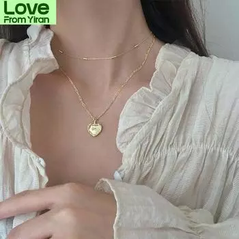 Ожерелье с сердечком из стерлингового серебра 925 пробы для женщин, двухслойная цепочка на ключицу, ожерелья из золота и серебра, ювелирные изделия для вечеринок, подарки