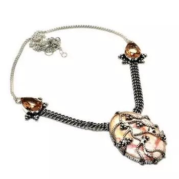 Ожерелье с серебряным листом, яшмой, морганитом, 925 пробы, посеребренное, 18 дюймов 18 розовый