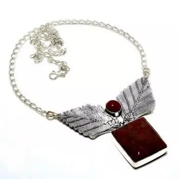 Ожерелье с серебряным покрытием из кровавого камня Сердолик 925 18 дюймов 18 зелёный