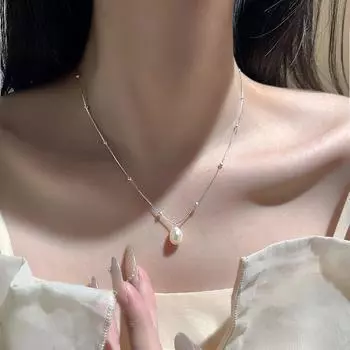 Ожерелье с серебряным жемчугом S925 для девочек, новый дизайн маленькой формы в стиле барокко INS, цепочка с круглым шариковым воротником, расширенная версия 40CM