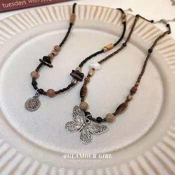 Ожерелье с шариками-бабочками, круглое ожерелье с подвеской, простая цепочка на ключицы в этническом стиле, изысканные аксессуары для женщин
