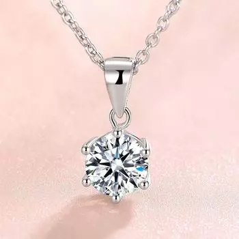 Ожерелье с шестью бриллиантами, женское, серебряное, 925 пробы, ключичная цепочка, парное, 520 пробы, ожерелье с подвеской в 1 карат 925