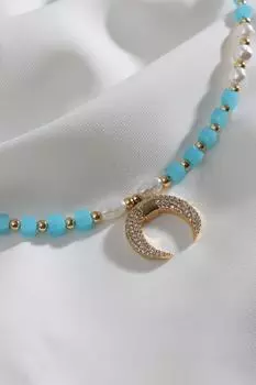 Ожерелье с синей луной и камнем из циркона и жемчугом