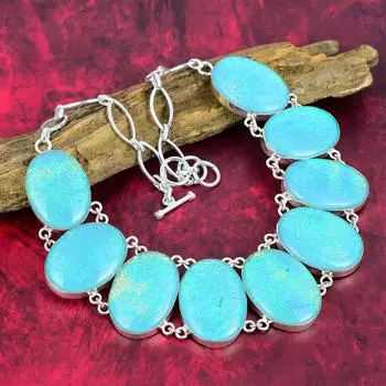 Ожерелье с синим австралийским опалом, ювелирные изделия из драгоценных камней, ожерелье из стерлингового серебра 925 пробы, регулируемая цепочка ручной работы, ювелирные изделия Adjustable with 18 inches синий