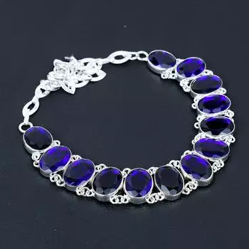 Ожерелье с синим сапфиром Ожерелье из стерлингового серебра 925 пробы Ожерелье из синего сапфира и драгоценного камня Ювелирное ожерелье ручной работы из серебра с синим сапфиром для нее 20 синий