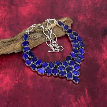 Ожерелье с синим сапфиром, ожерелье ручной работы с драгоценными камнями, ожерелье из цельного серебра 925 пробы, старинные ювелирные изделия, для подарка на помолвку Adjustable With 18 Inches синий