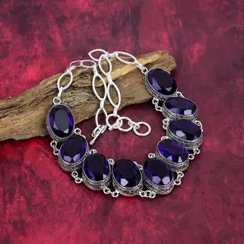 Ожерелье с синим сапфиром, ювелирные изделия ручной работы с драгоценными камнями, ожерелье из цельного серебра 925 пробы, старинные ювелирные изделия, подарок на помолвку Adjustable With 18 Inches синий