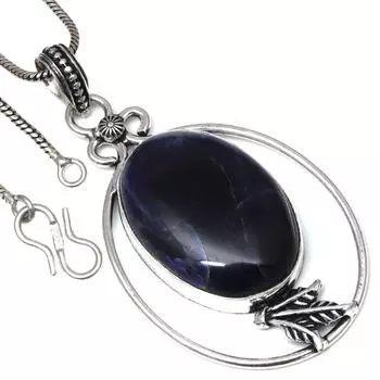 Ожерелье с синим содалитом, драгоценным камнем, ручная работа, антикварное ювелирное изделие 2,25 дюйма