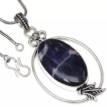 Ожерелье с синим содалитом, драгоценным камнем, ручная работа, старинное серебряное украшение 2,5 дюйма