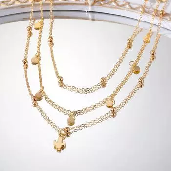 Ожерелье с темпераментом, костюм из трех частей, свитер, цепочка с подвеской в виде кактуса, ожерелье из трех частей с круглой этикеткой, элегантное очаровательное многослойное ожерелье для вечеринок золотой