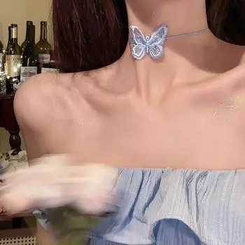 Ожерелье с трехмерной бабочкой Cold Wind, дизайнерский чокер, женский ремешок на шею, цепочка на ключицу Tide Super Fairy