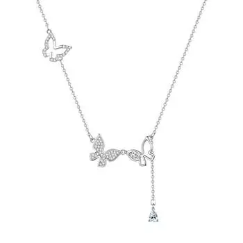 Ожерелье с тремя бабочками для женщин, японский и корейский модный стиль, универсальный длинный кулон