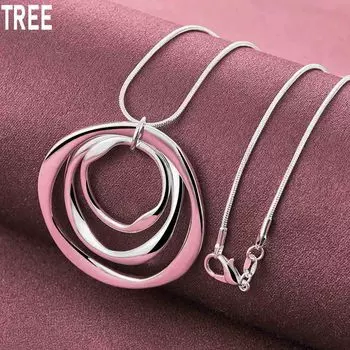 Ожерелье с тремя кольцами и круглой подвеской из стерлингового серебра 925 пробы, модные свадебные украшения O-40CM