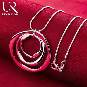 Ожерелье с тремя кольцами из стерлингового серебра 925 пробы, модные свадебные украшения O-45CM