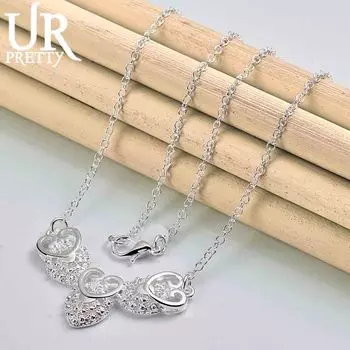 Ожерелье с тремя сердечками из стерлингового серебра 925 пробы, модные свадебные украшения 45CM